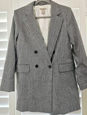 Relaxed Fit Herringbone Blazer Jacket